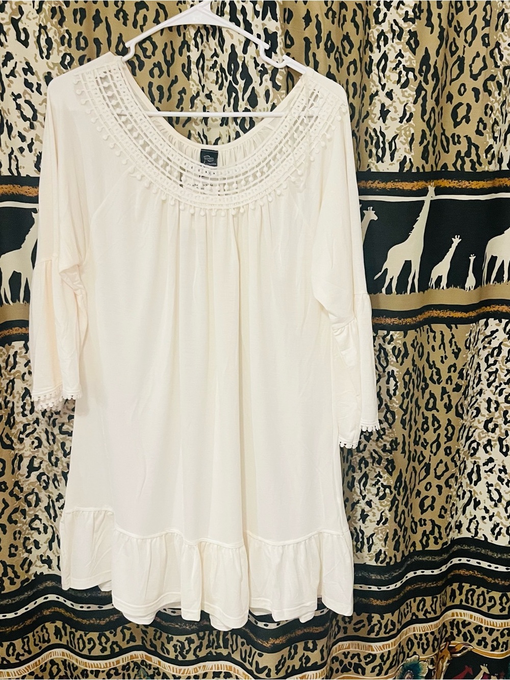 WinWin Cream Crochet Yoke Boho Tunic